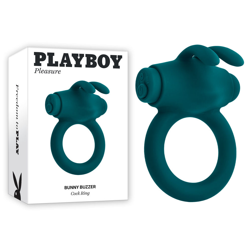 Playboy Pleasure BUNNY BUZZER - Green USB Rechargeable Vibrating Ring for Enhanced Intimacy
