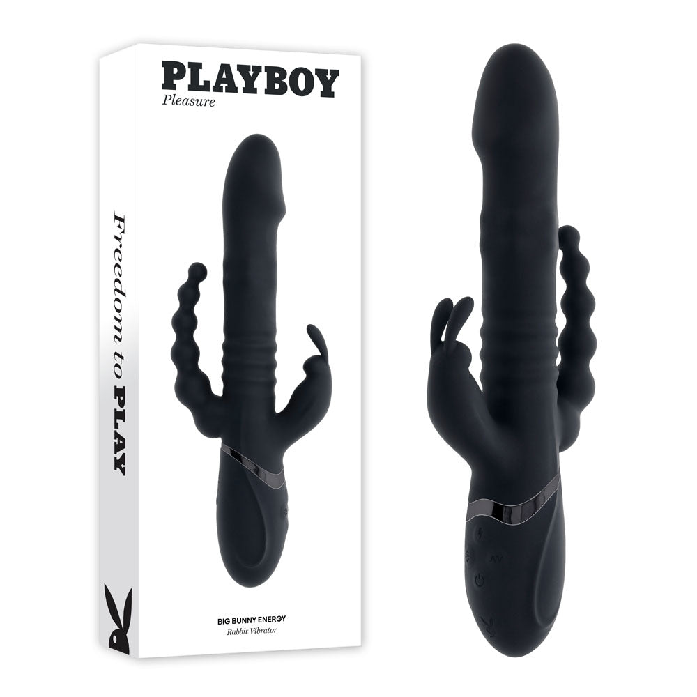 Playboy Rabbit Vibrator – USB Rechargeable, Body-Safe Silicone – Black, 26.2 cm