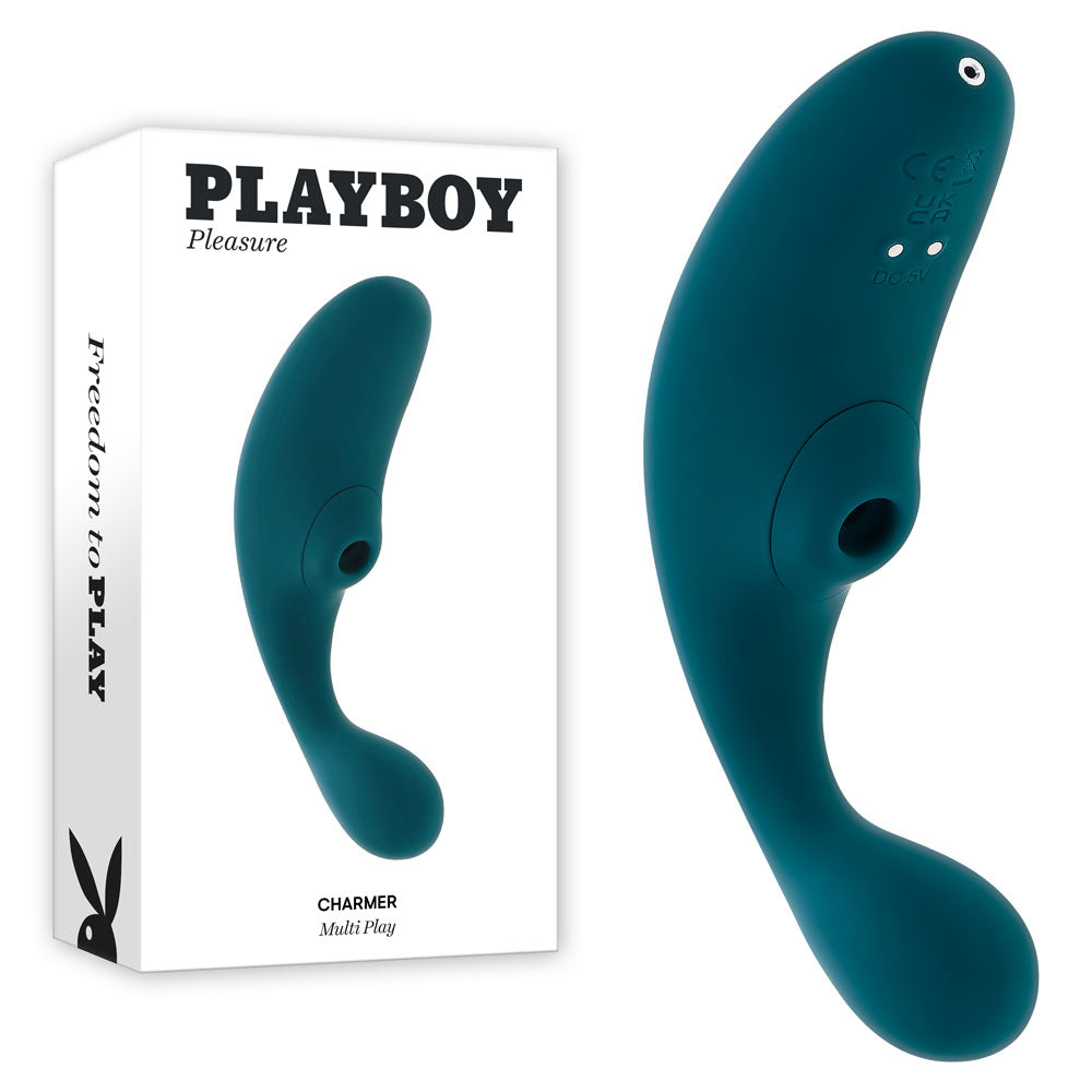 Playboy Pleasure CHARMER - Blue USB Rechargeable G-Spot Vibrator with Clitoral Suction