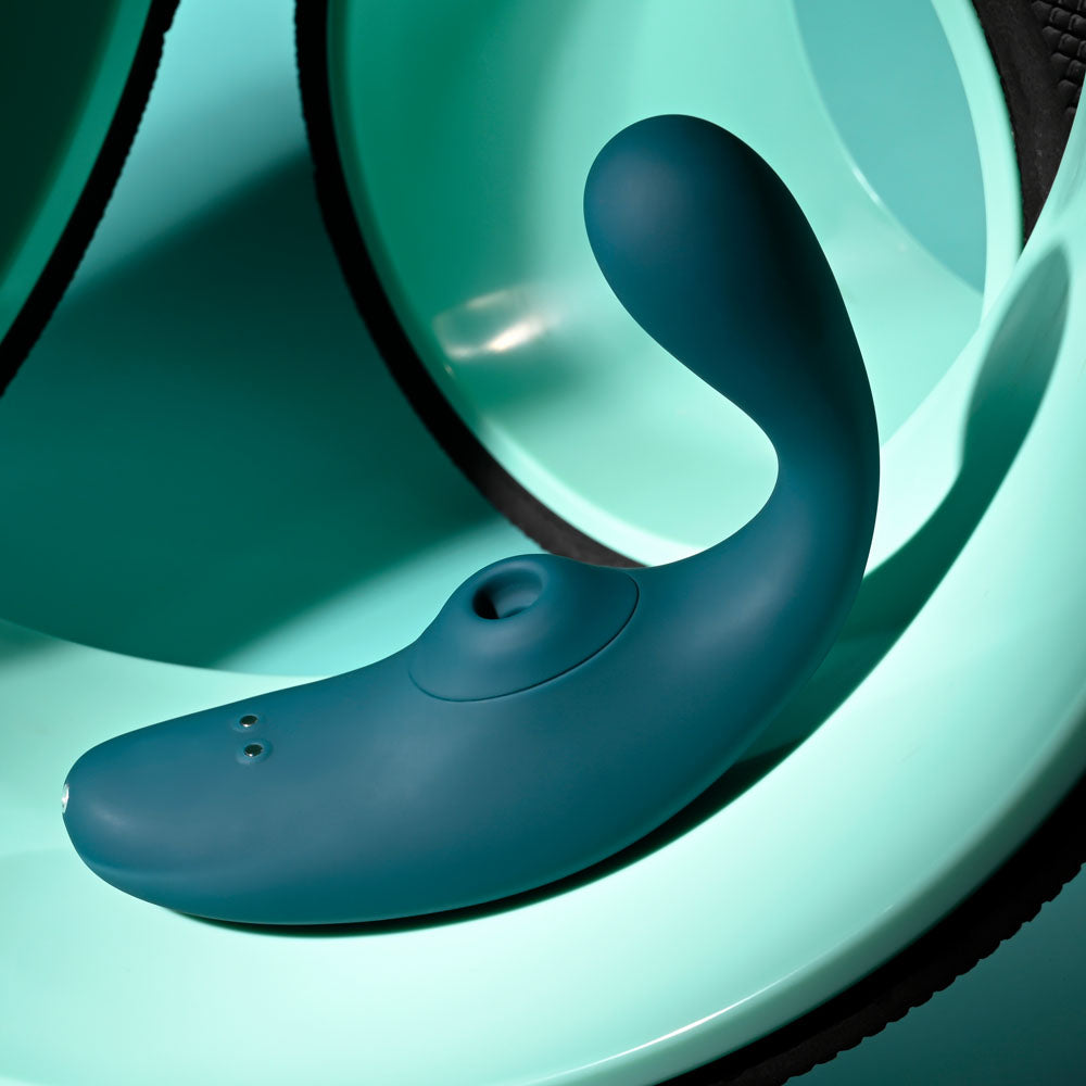 Playboy Pleasure CHARMER - Blue USB Rechargeable G-Spot Vibrator with Clitoral Suction