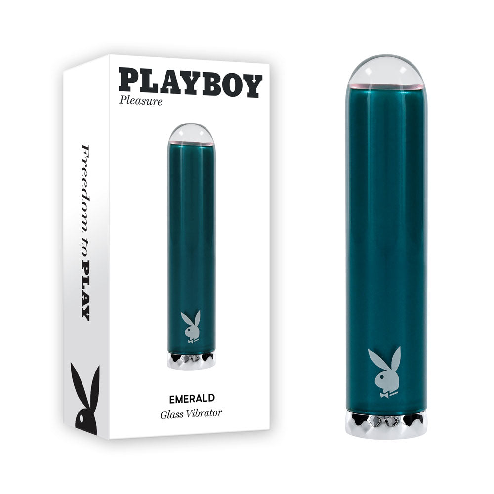 Playboy Pleasure EMERALD - Blue 9.1 cm USB Rechargeable Glass-Tipped Bullet Vibrator - Body-Safe, Wellness-Focused Design