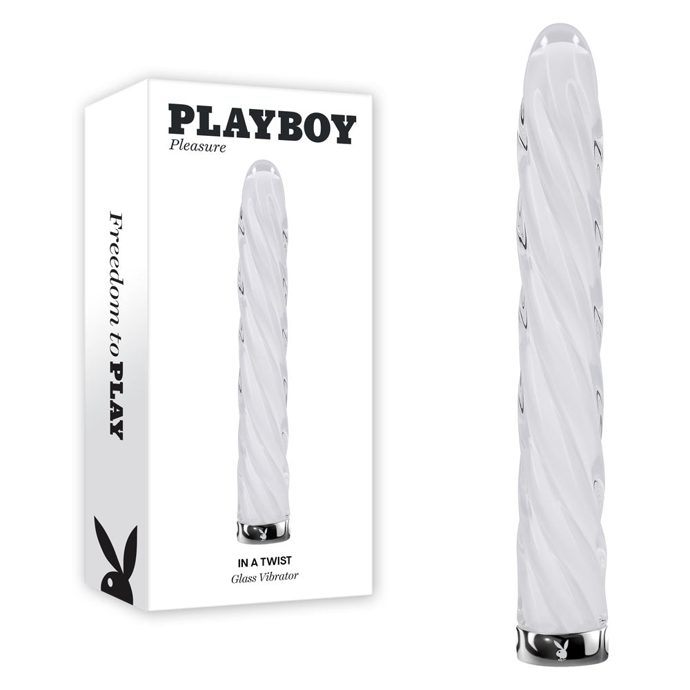 Playboy Pleasure IN A TWIST - White Glass USB Rechargeable G-Spot Vibrator (17.5 cm, Body-Safe)