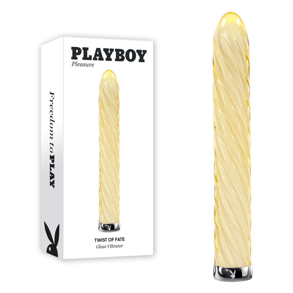 Playboy Pleasure TWIST OF FATE - Yellow Glass USB Rechargeable Vibrator (17.5 cm, Body-Safe Design)