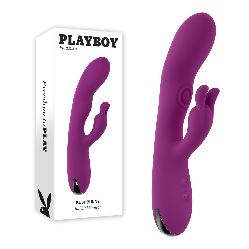 Playboy Pleasure BUSY BUNNY - USB Rechargeable Purple Rabbit Vibrator with Tapping Shaft (22.6 cm, Body-Safe Silicone)
