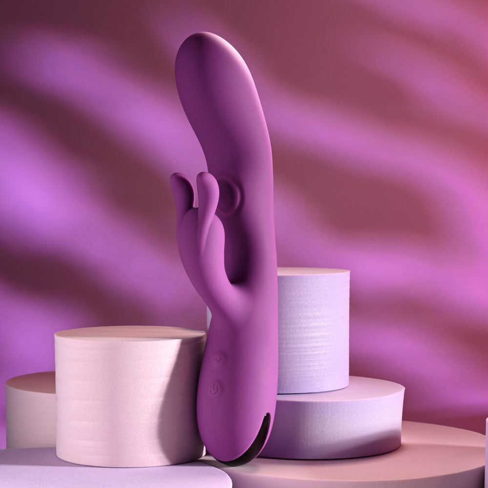 Playboy Pleasure BUSY BUNNY - USB Rechargeable Purple Rabbit Vibrator with Tapping Shaft (22.6 cm, Body-Safe Silicone)