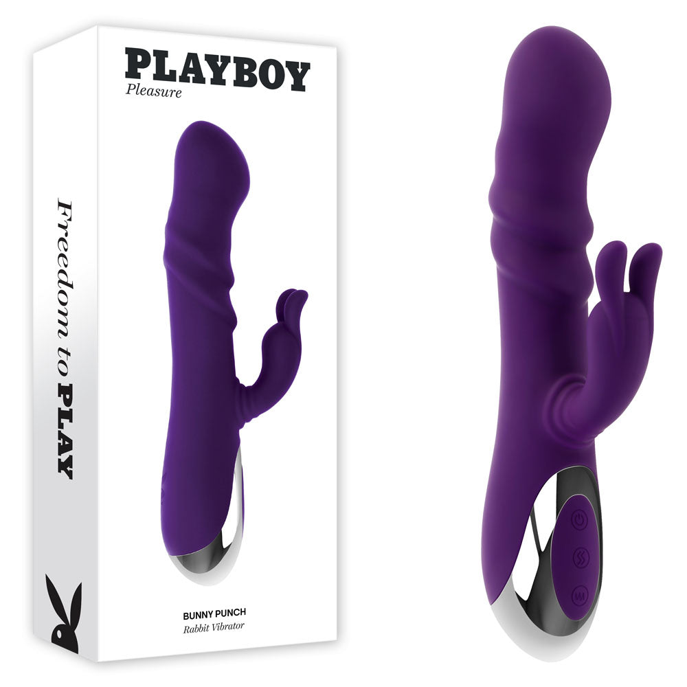 Playboy Pleasure BUNNY PUNCH – Purple USB Rechargeable Twirling Rabbit Vibrator (24.4 cm, Body-Safe Silicone)