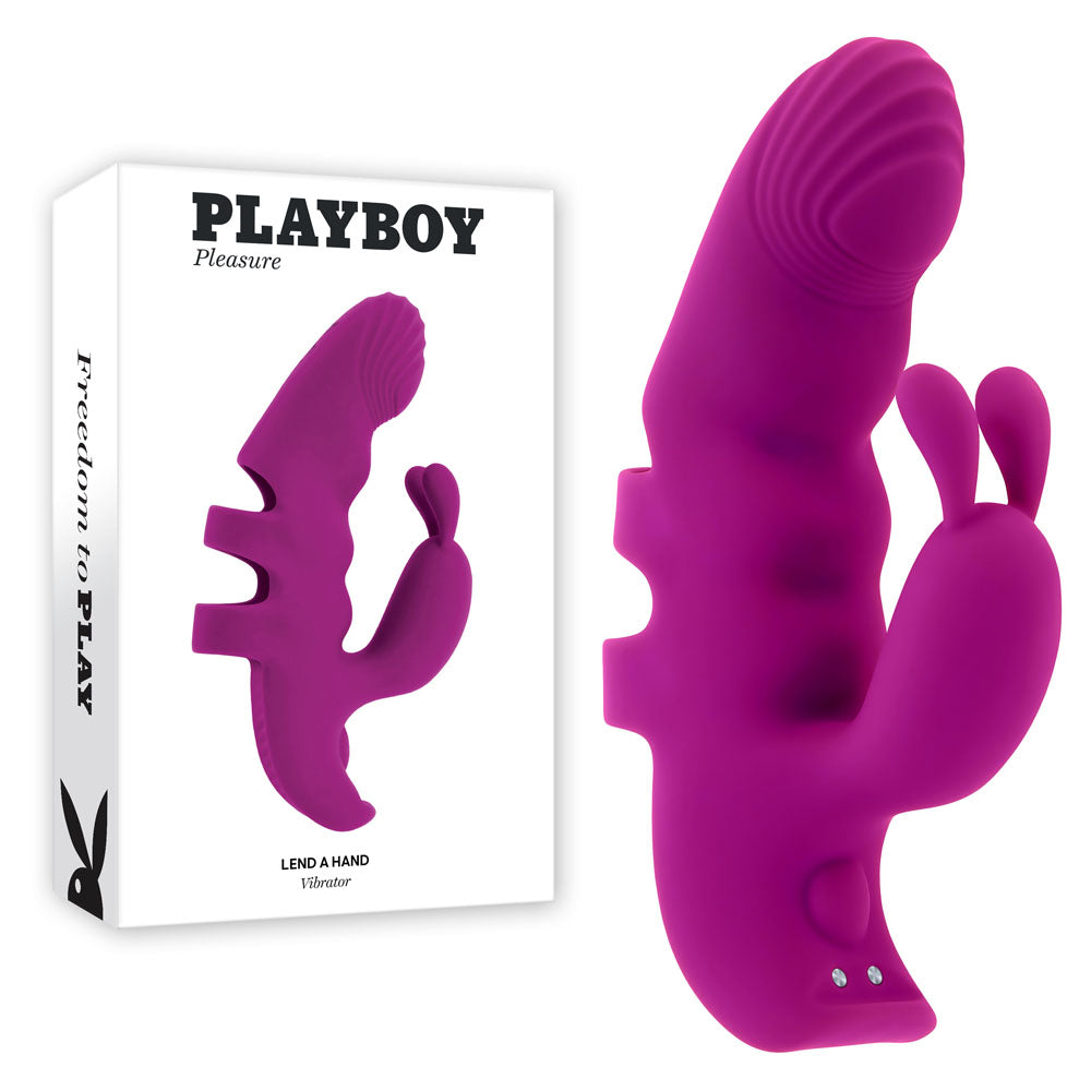 Playboy Pleasure LEND A HAND - USB Rechargeable Finger Vibrator in Vibrant Purple (Body-Safe, 20 cm)