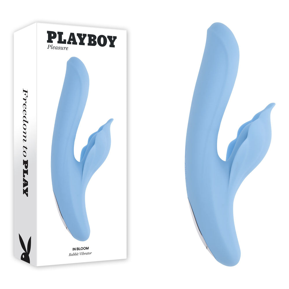 Playboy Pleasure IN BLOOM - Blue 23.5 cm USB Rechargeable Thrusting, Tapping & Heating Dual Vibrator for Enhanced Wellness