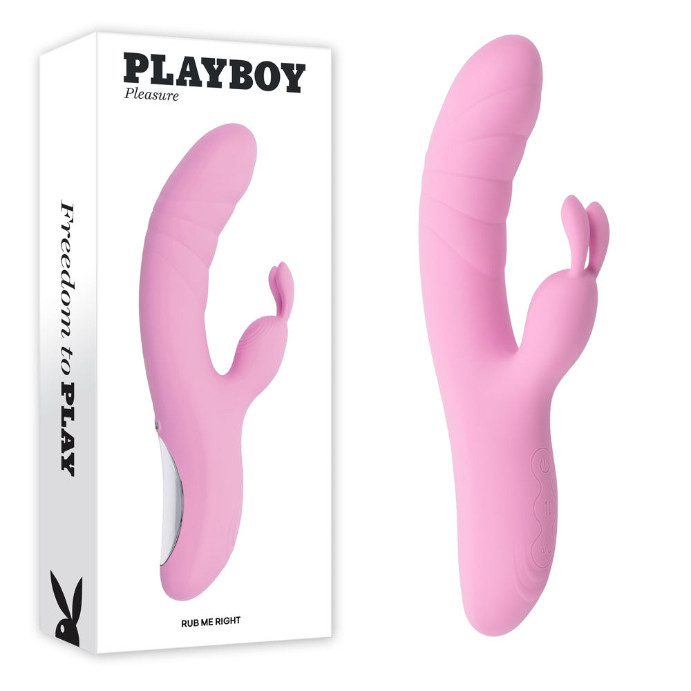 Playboy Pleasure RUB ME RIGHT - Pink 23.2 cm USB Rechargeable Thrusting Rabbit Vibrator - Body-Safe Wellness Toy for Enhanced Intimacy