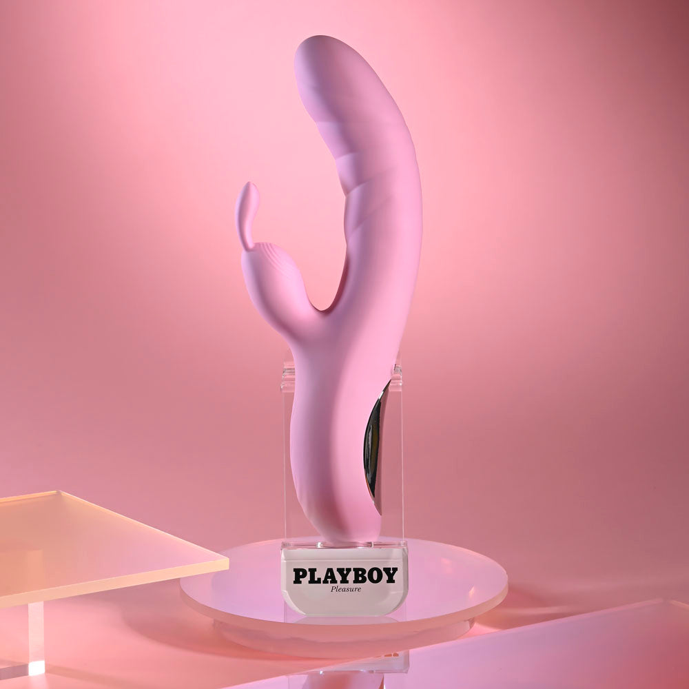 Playboy Pleasure RUB ME RIGHT - Pink 23.2 cm USB Rechargeable Thrusting Rabbit Vibrator - Body-Safe Wellness Toy for Enhanced Intimacy