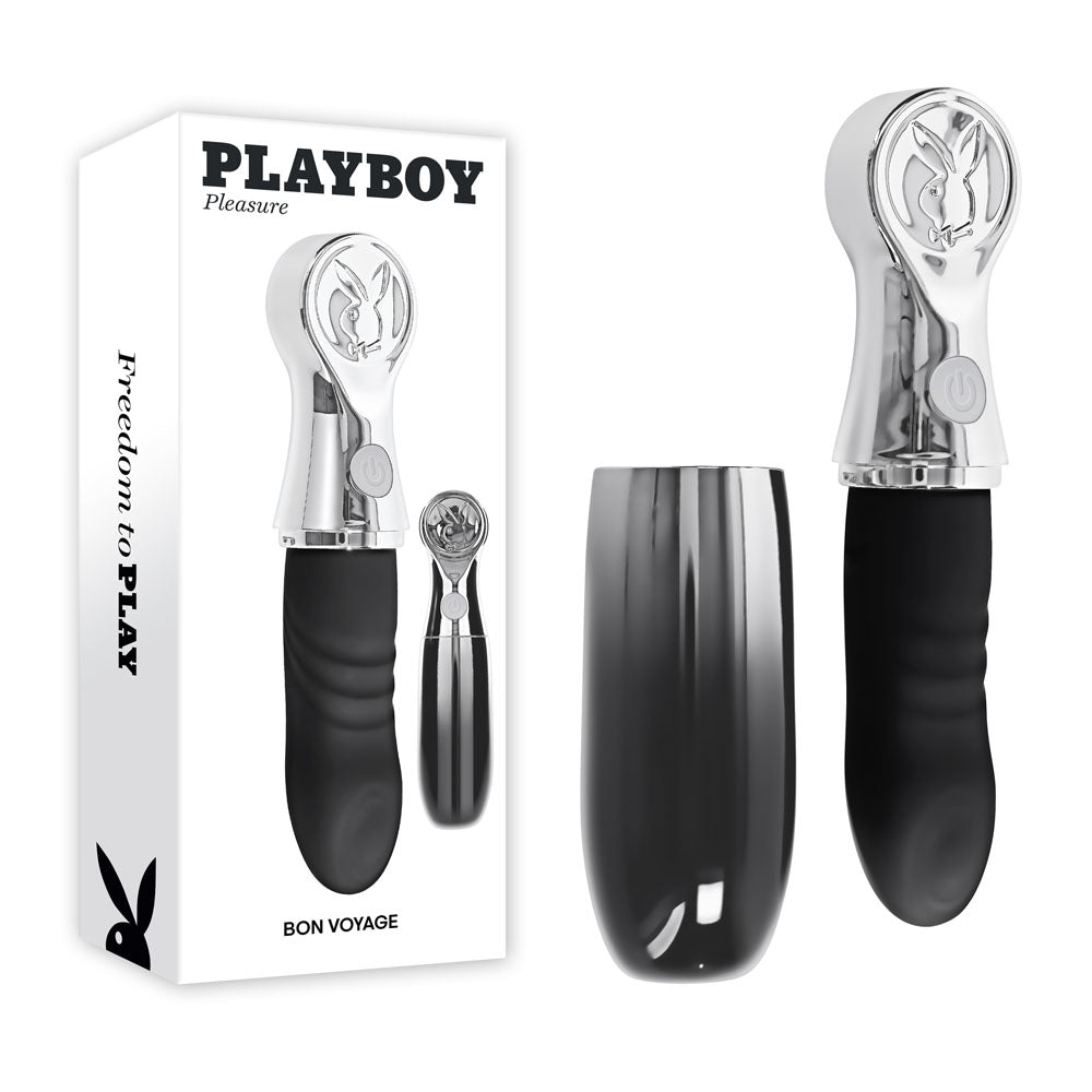 Playboy Vibrator – USB-C Rechargeable, Tapping – Black/Chrome – 18.7 cm