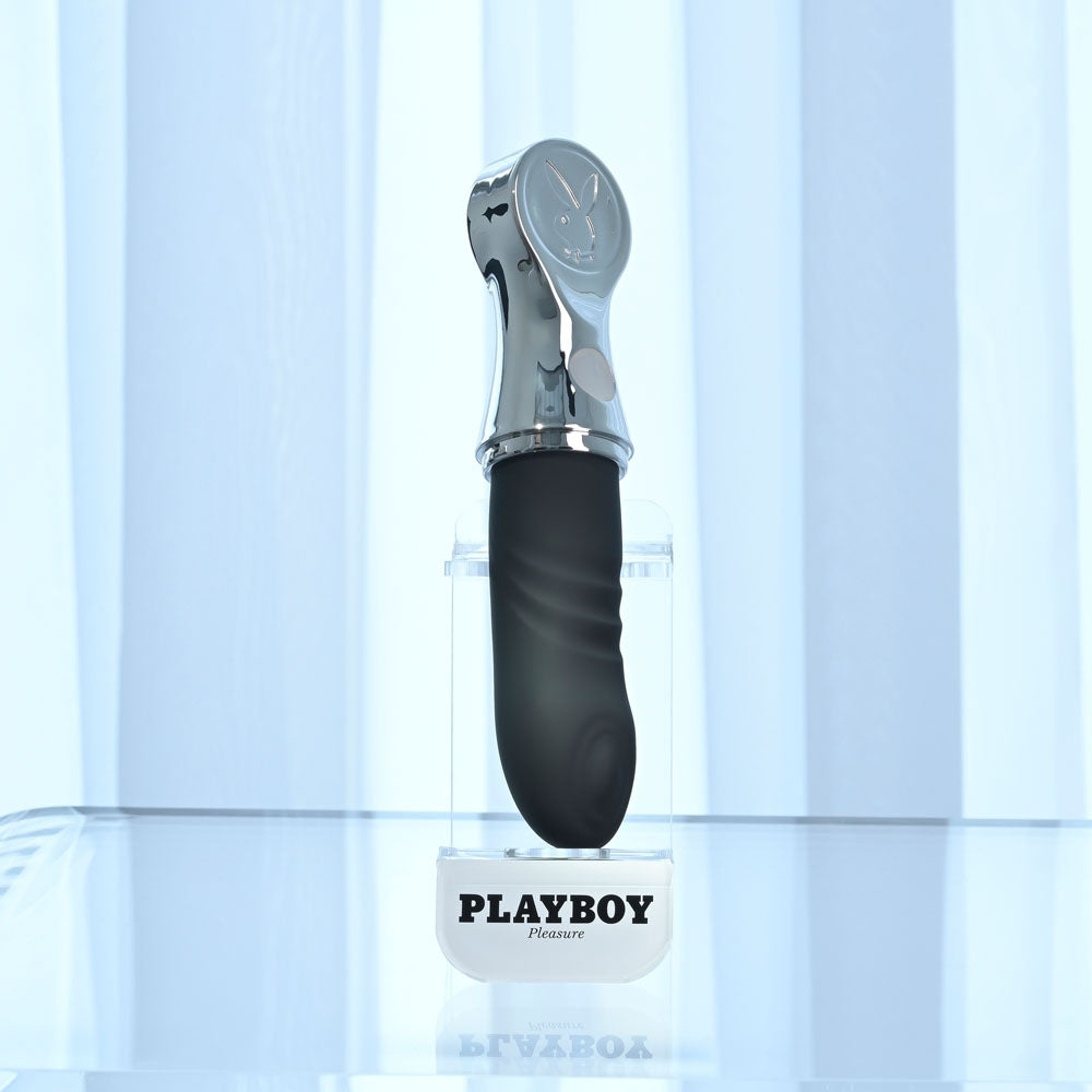 Playboy Vibrator – USB-C Rechargeable, Tapping – Black/Chrome – 18.7 cm