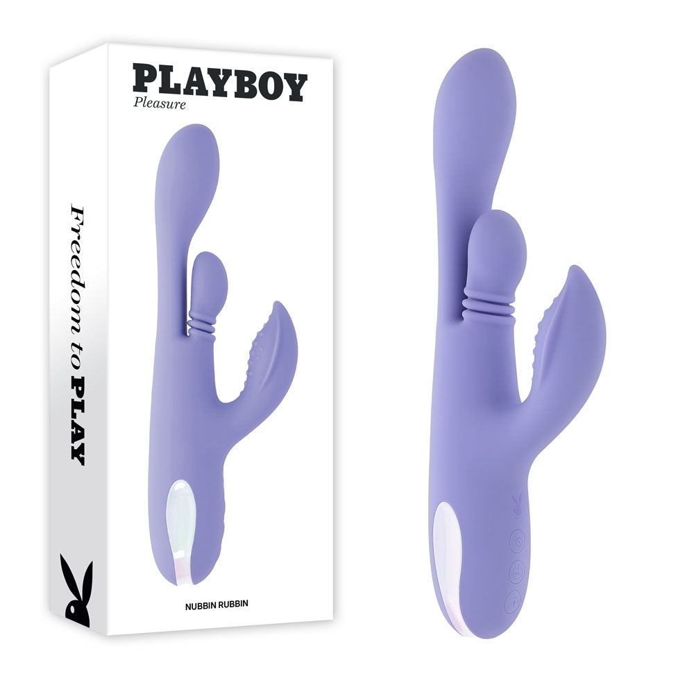 Playboy Pleasure NUBBIN RUBBIN - Purple 24.1 cm USB Rechargeable Thrusting Rabbit Vibrator for Ultimate Wellness and Satisfaction