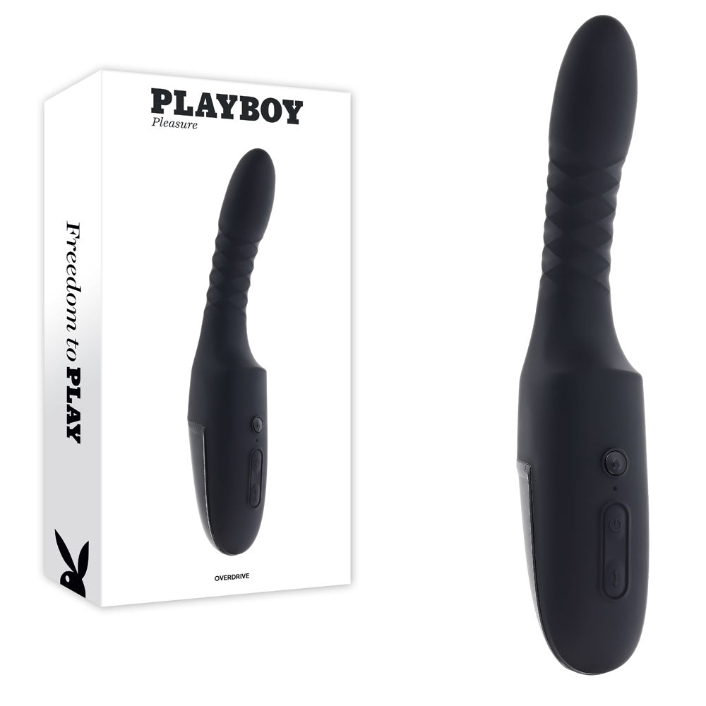 Playboy Pleasure OVERDRIVE - Black USB Rechargeable Thrusting Vibrator (28.2 cm, Body-Safe Silicone)
