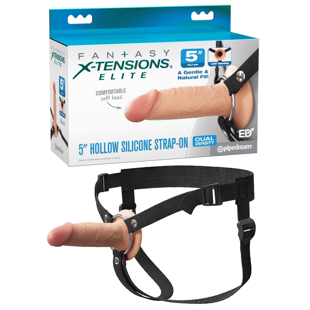 Fantasy X-Tensions Elite 5-Inch Body-Safe Silicone Hollow Strap-On - Flesh Tone (14 cm, Gender-Neutral, USB Rechargeable)