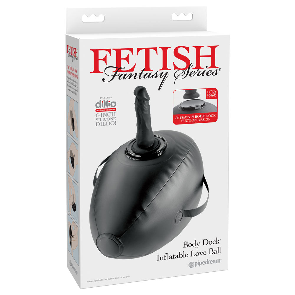 Fetish Fantasy Series Body Dock Inflatable Cushion with 15.2 cm Body-Safe Dildo – Versatile Black Love Ball