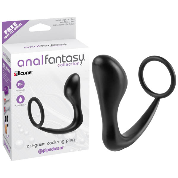 Ass-Gasm Prostate Massager with Cock Ring - Black 10 cm (4'') Body-Safe Silicone for Enhanced Wellness