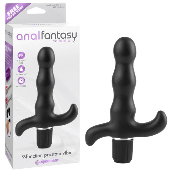 Anal Fantasy Collection 9-Function Prostate Massager - Black (11.4 cm / 4.5'') Body-Safe Vibrating Wellness Device