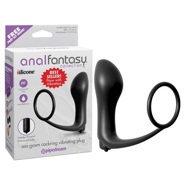 Anal Fantasy Collection Vibrating Butt Plug with Cock Ring – Body-Safe Silicone – Black
