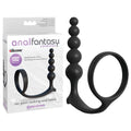 Anal Fantasy Collection Ass-Gasm Cockring & Anal Beads - Black Dual-Action Cock Ring with Anal Plug for Enhanced Pleasure