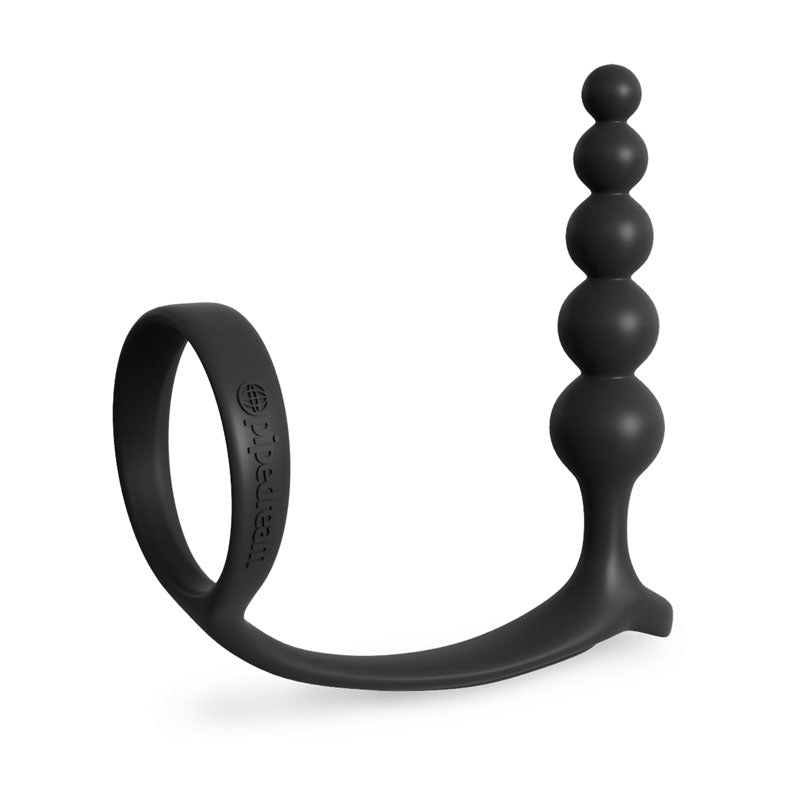 Anal Fantasy Collection Ass-Gasm Cockring & Anal Beads - Black Dual-Action Cock Ring with Anal Plug for Enhanced Pleasure