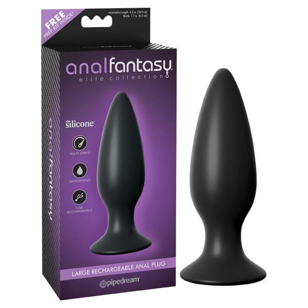 Premium Body-Safe Silicone Large Rechargeable Anal Plug – Black 13.5 cm (5.3'') with Vibrating Function