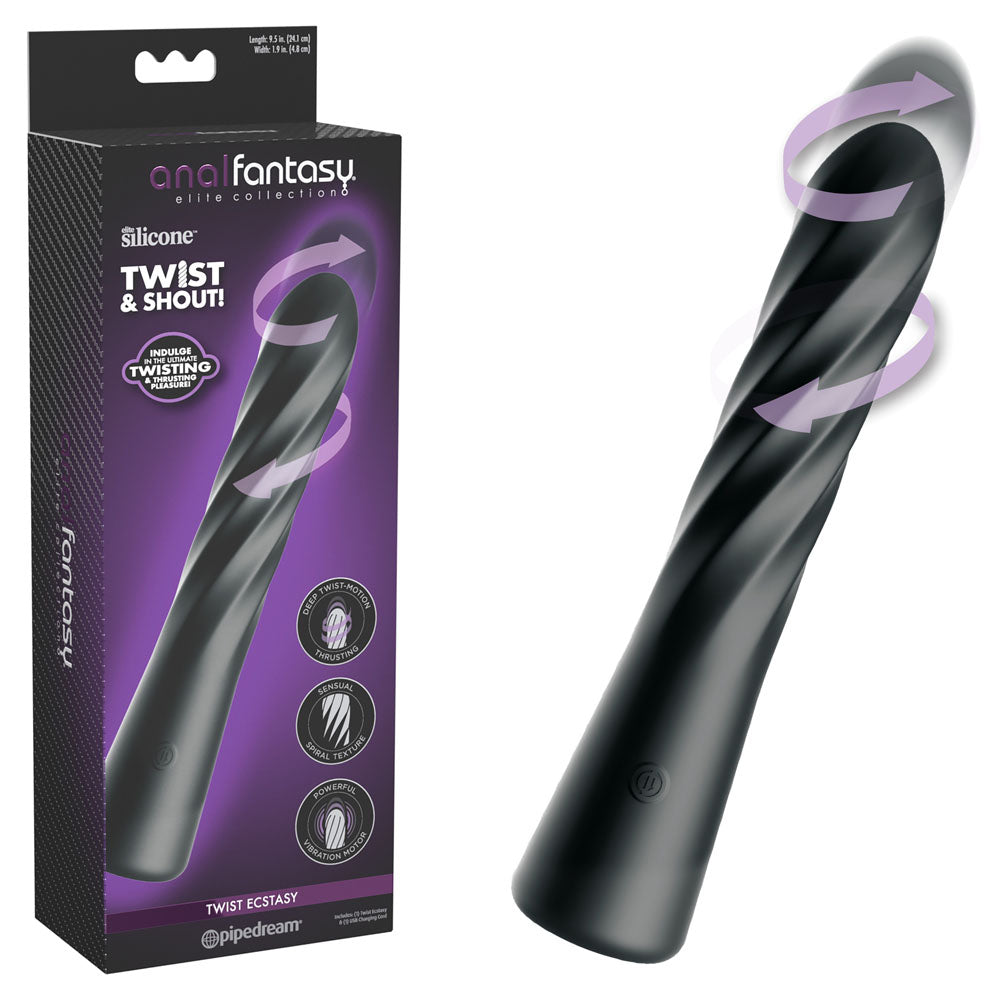 Anal Fantasy Elite Anal Vibrator – USB Rechargeable, Twisting & Thrusting – Black – 24.1 cm