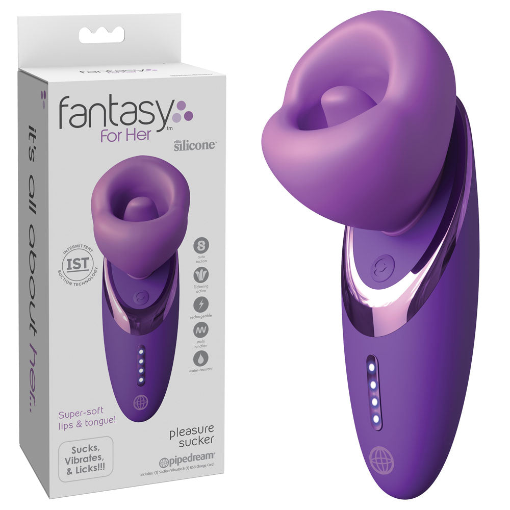 Fantasy For Her Pleasure Sucker - Purple USB Rechargeable Clitoral Stimulator with Sucking, Licking & Vibrating Functions