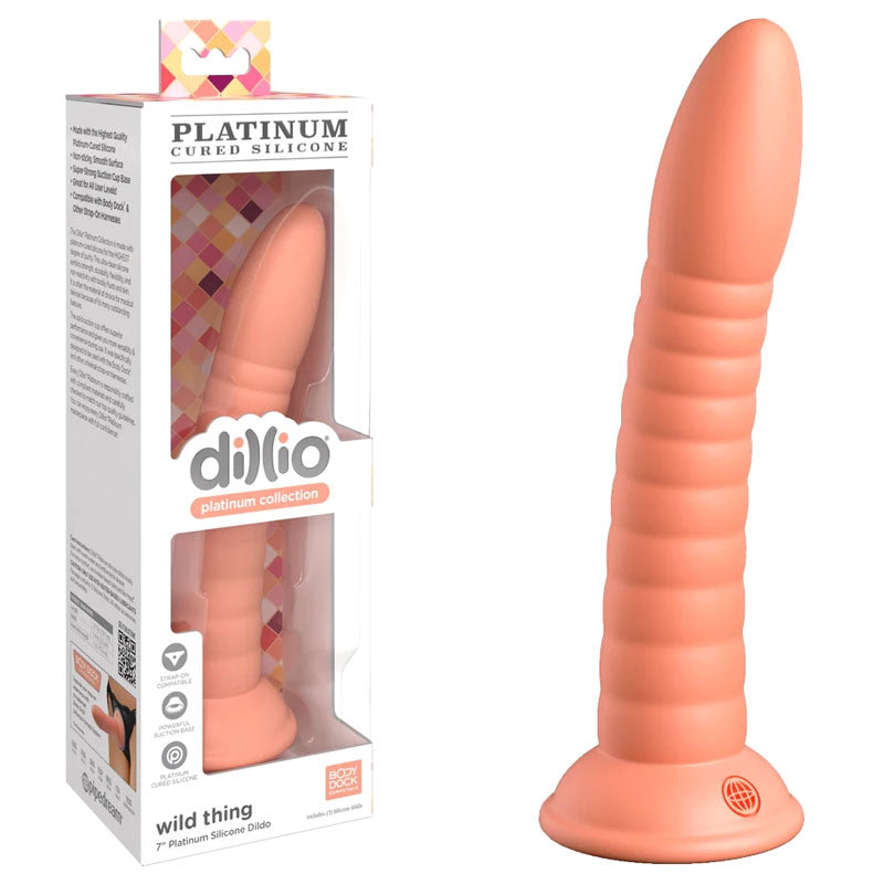 Dillio Platinum Wild Thing - 7'' Peach Body-Safe Silicone Dong (17.8 cm, Gender-Neutral, USB Rechargeable)