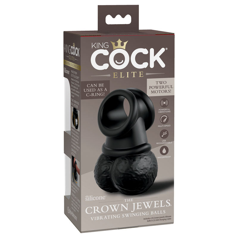 King Cock Elite Vibrating Silicone Balls – The Crown Jewels Edition (USB Rechargeable, Black)