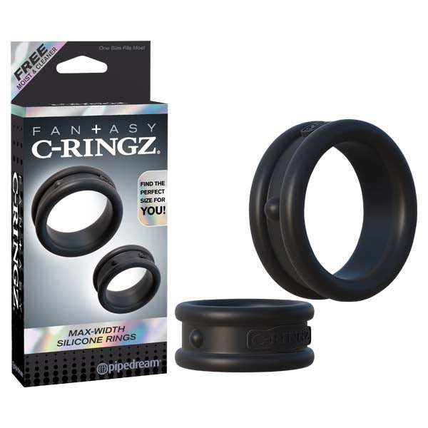 Fantasy C-Ringz Cock Rings – Max Width – Body-Safe Silicone – Black – Set of 2