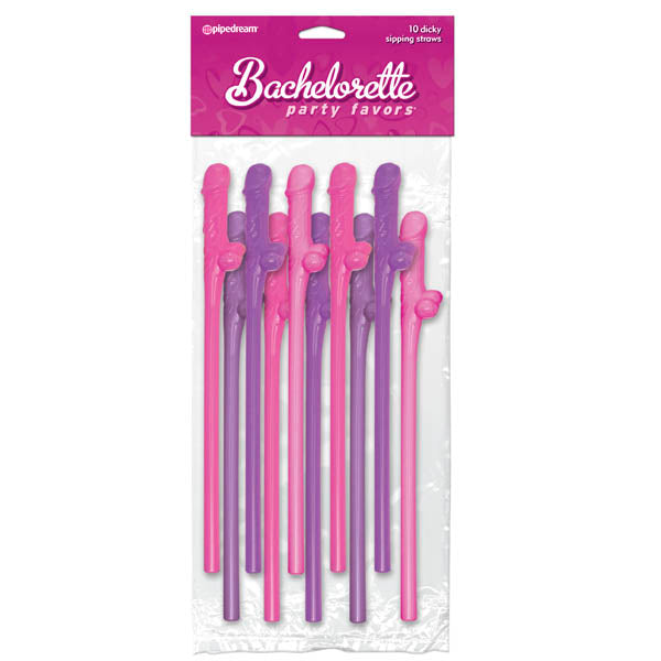 Bachelorette Party Favors - Fun Dicky Sipping Straws - Colorful Set of 10 for Celebratory Events