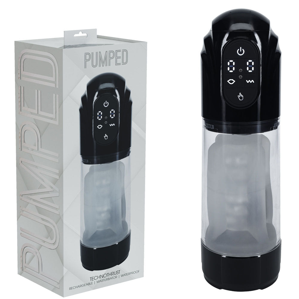 Pumped Masturbator – USB Rechargeable, Compact – Black/Clear