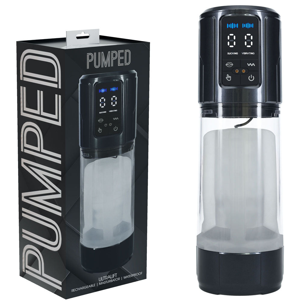 Pumped Masturbator – USB Rechargeable, Automatic – Gunmetal Grey/Clear