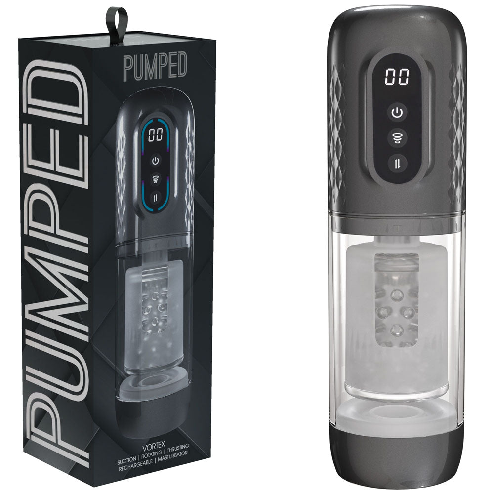 PUMPED Masturbator – USB Rechargeable, Rotating – Gunmetal Grey – Compact