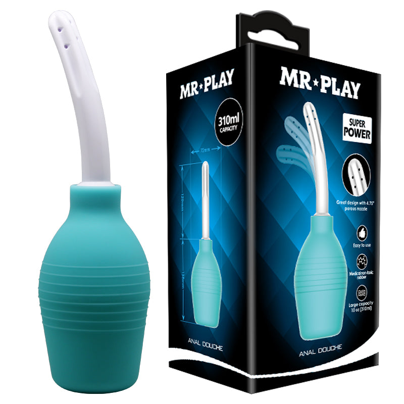 MR PLAY Unisex Anal Douche - Aqua/White - 310 ml Body-Safe Cleaning Solution