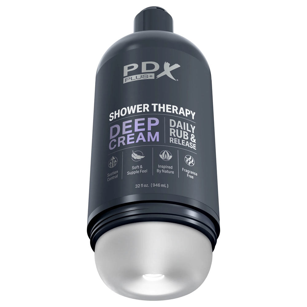 PDX Plus Masturbator – Suction Base, Discreet Design – Frosted Clear