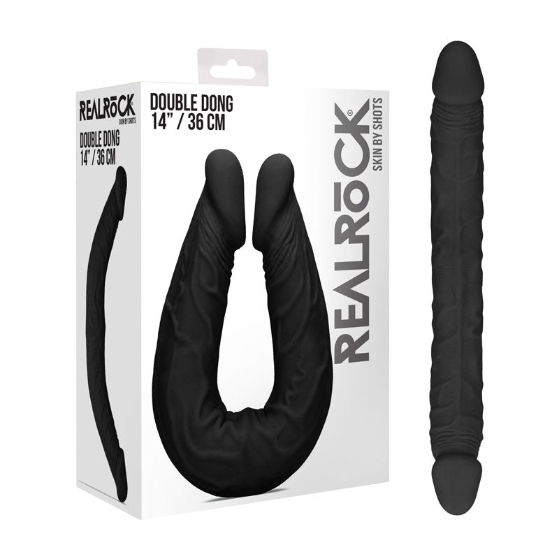 REALROCK Dongs – 14'' Double Dong – Body-Safe Silicone – Black – 36 cm