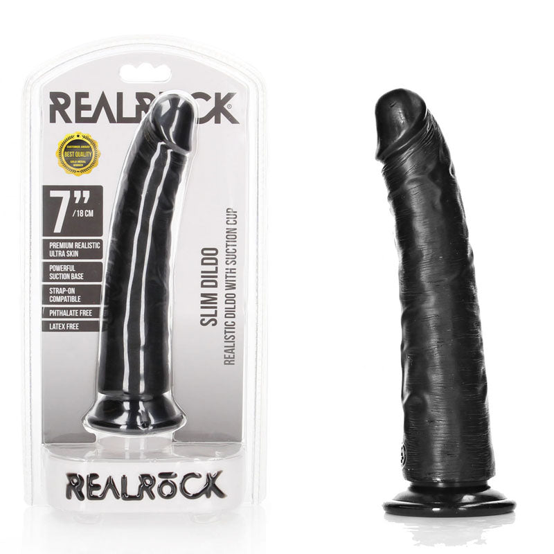 REALROCK Dongs – Realistic, Suction Cup – Black – 18 cm