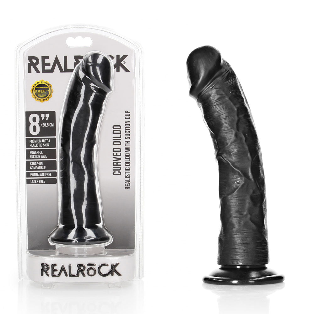 REALROCK DONG – Realistic, Curved – Body-Safe Silicone – Black – 20 cm