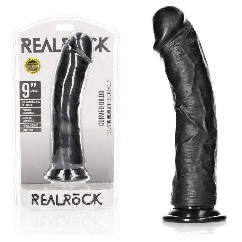 REALROCK DONG – Realistic, Curved – Body-Safe Silicone – Black – 23 cm
