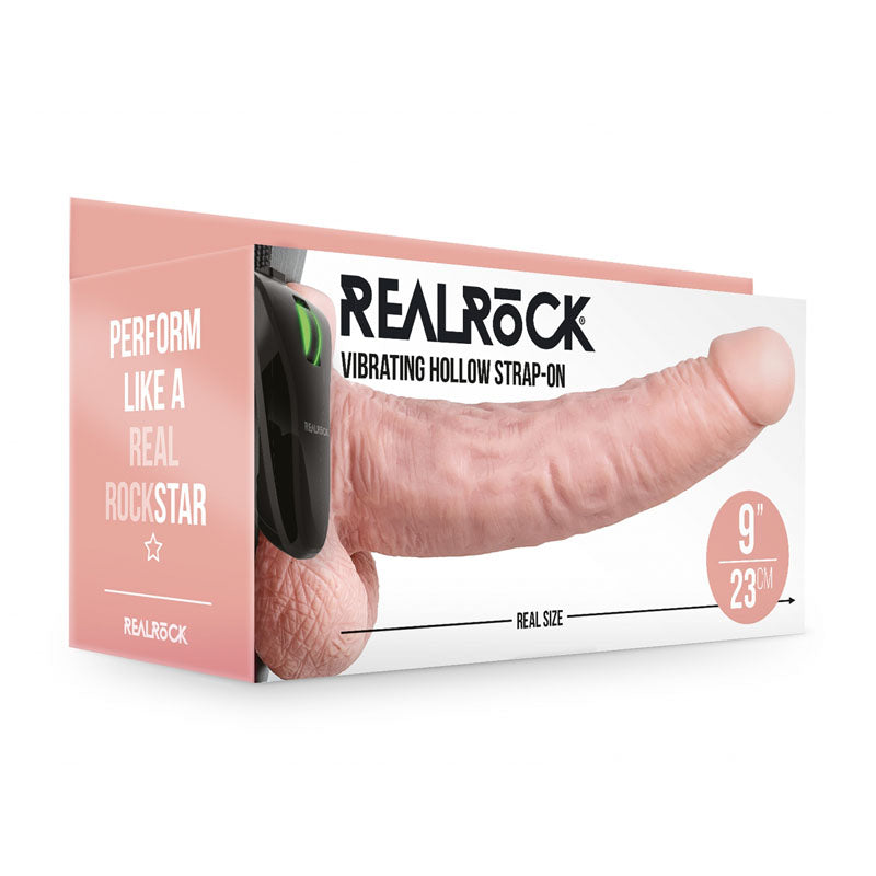 REALROCK 23cm Vibrating Hollow Strap-On with Balls - Body-Safe Flesh Silicone for Enhanced Pleasure