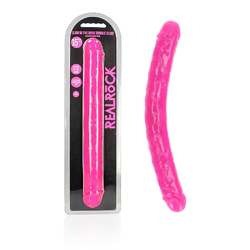 REALROCK Double Dong – Glow in the Dark – Body-Safe Silicone – Pink – 38 cm