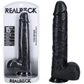 REALROCK 38cm Extra Long Body-Safe Silicone Dildo with Balls - Black (15 inches, USB Rechargeable)