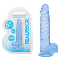 REALROCK 5'' Crystal Clear Dildo with Balls - Blue - Body-Safe Silicone Dong (14.7 cm, Gender-Neutral, USB Rechargeable)