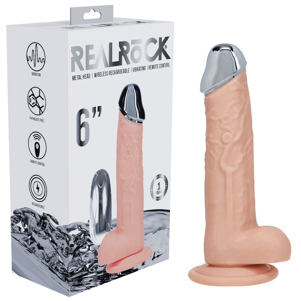 REALROCK DONG – Rechargeable, Metal Head – Flesh – 16.2 cm