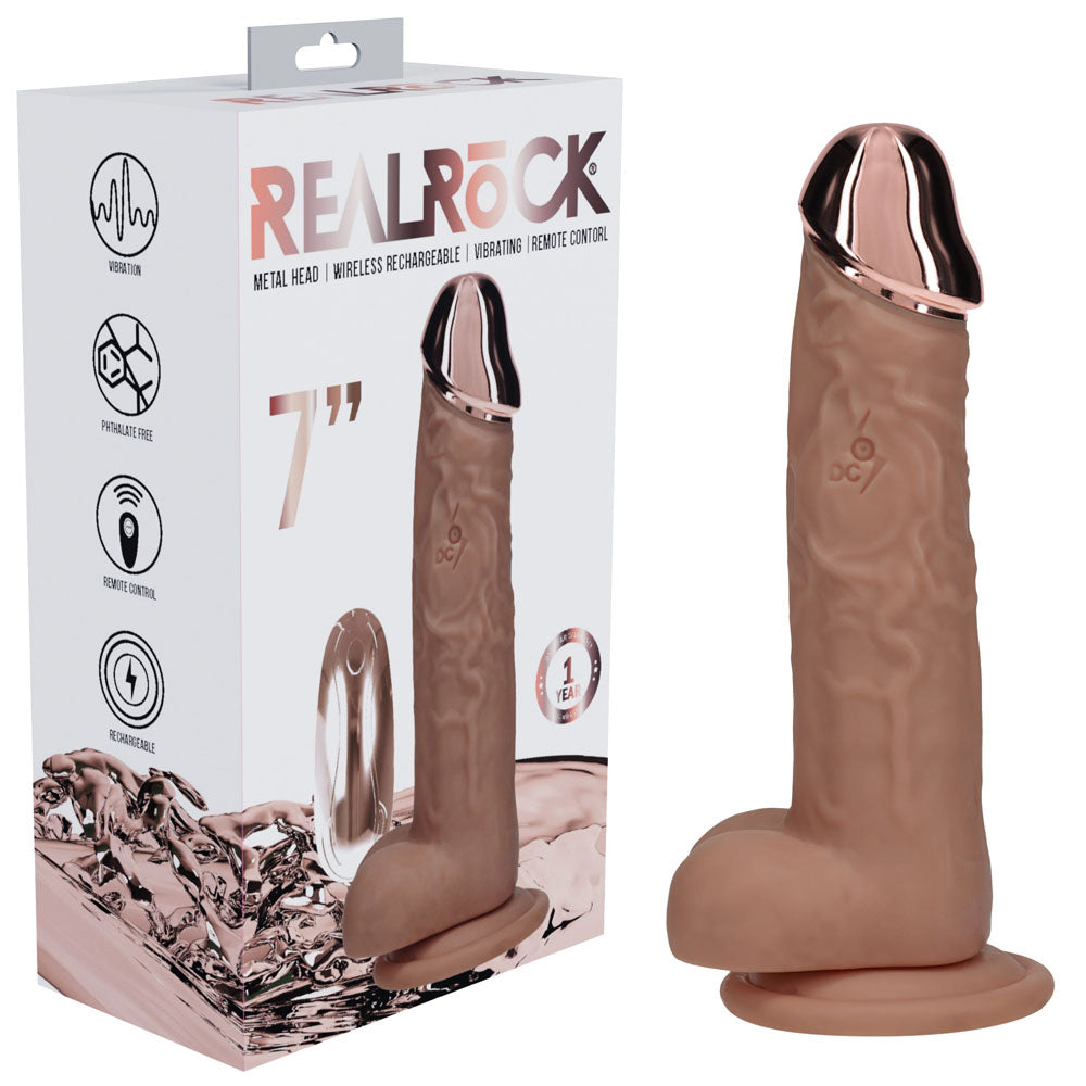REALROCK Dongs – Rechargeable, Metal Head – Tan – 19 cm