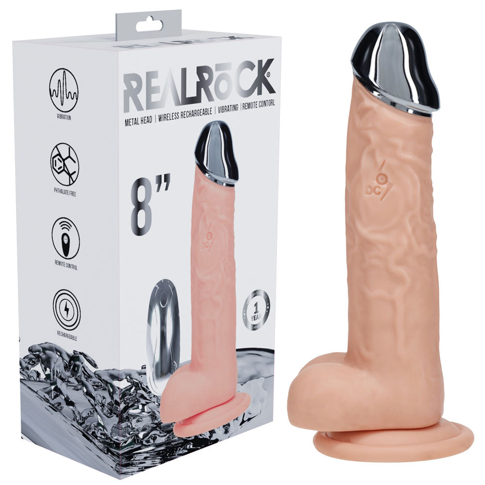 REALROCK Dongs – Rechargeable, Metal Head – Flesh – 22 cm
