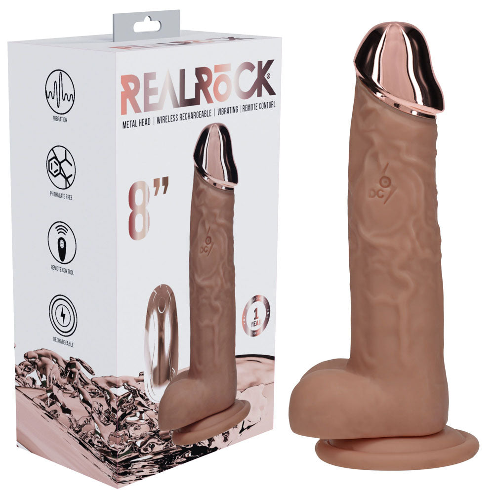 REALROCK Dongs – Rechargeable, Metal Head – Tan – 22 cm