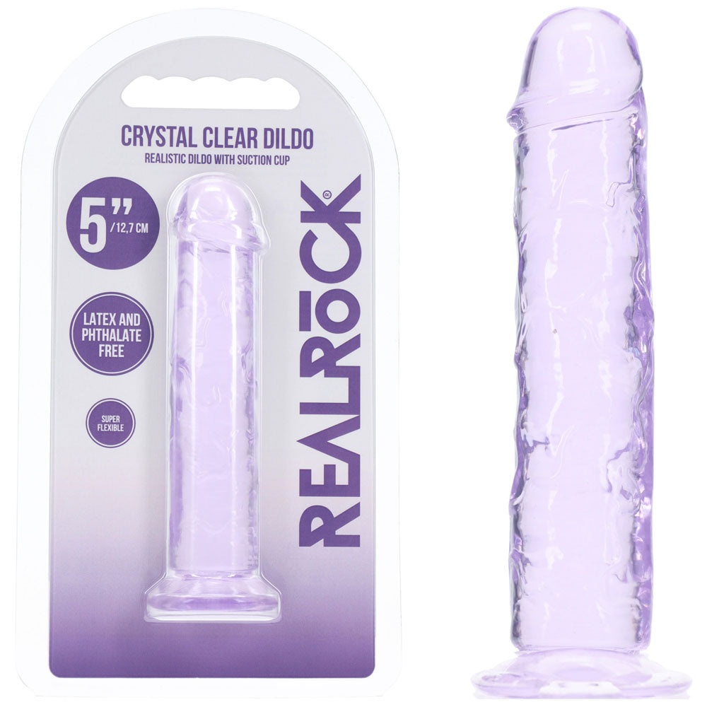 REALROCK crystal clear purple 5 inch slim dildo